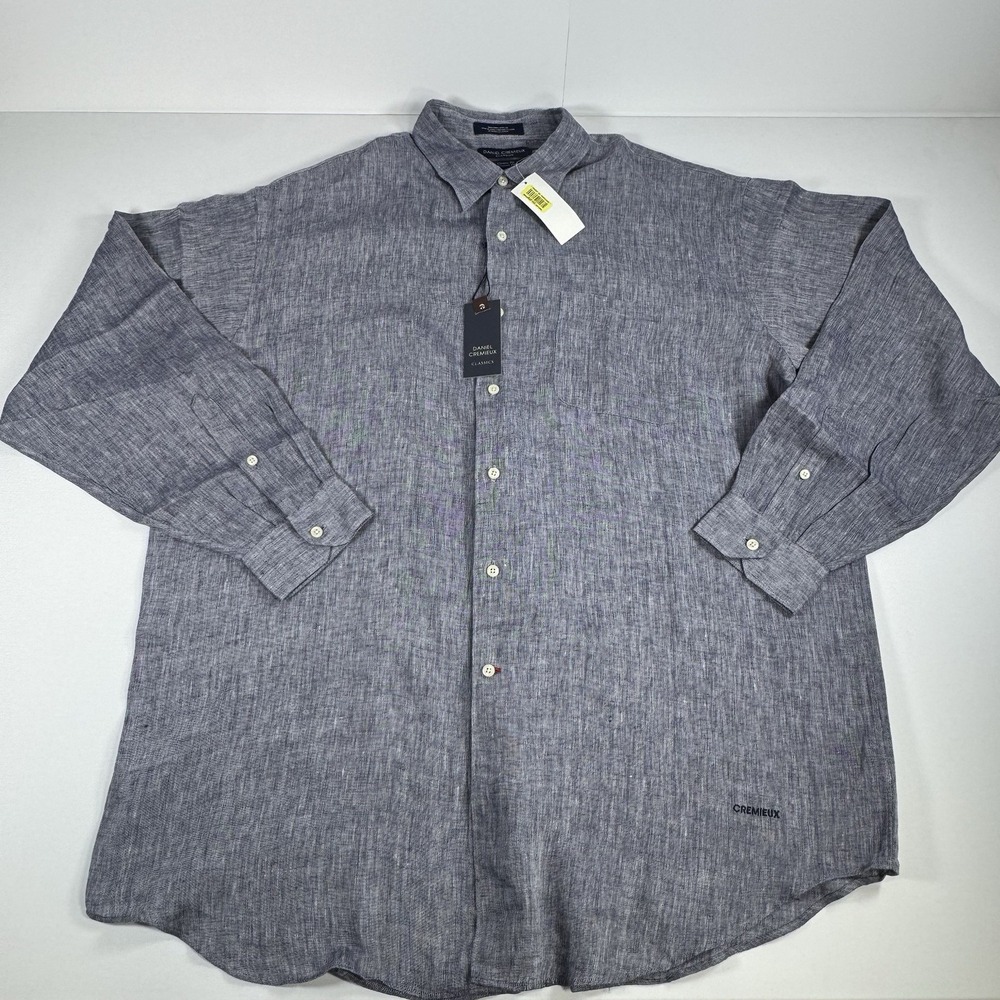 Daniel Cremieux XLT Linen Button Front Shirt Gray Blue Long Sleeve NWT